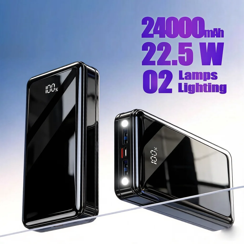 Hganus 24000mAh Tragbare Mini-Powerbank 22,5W Schnellladung mit LED-Lampe USB-C Externe Batterie für iPhone 17 Xiaomi