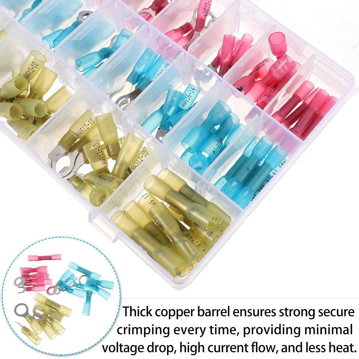 

120Pcs Heat Shrink Terminal Kit Heavy Duty Insulated Wire Connectors with Tinned Copper Barrel for Underground Marine Electrical