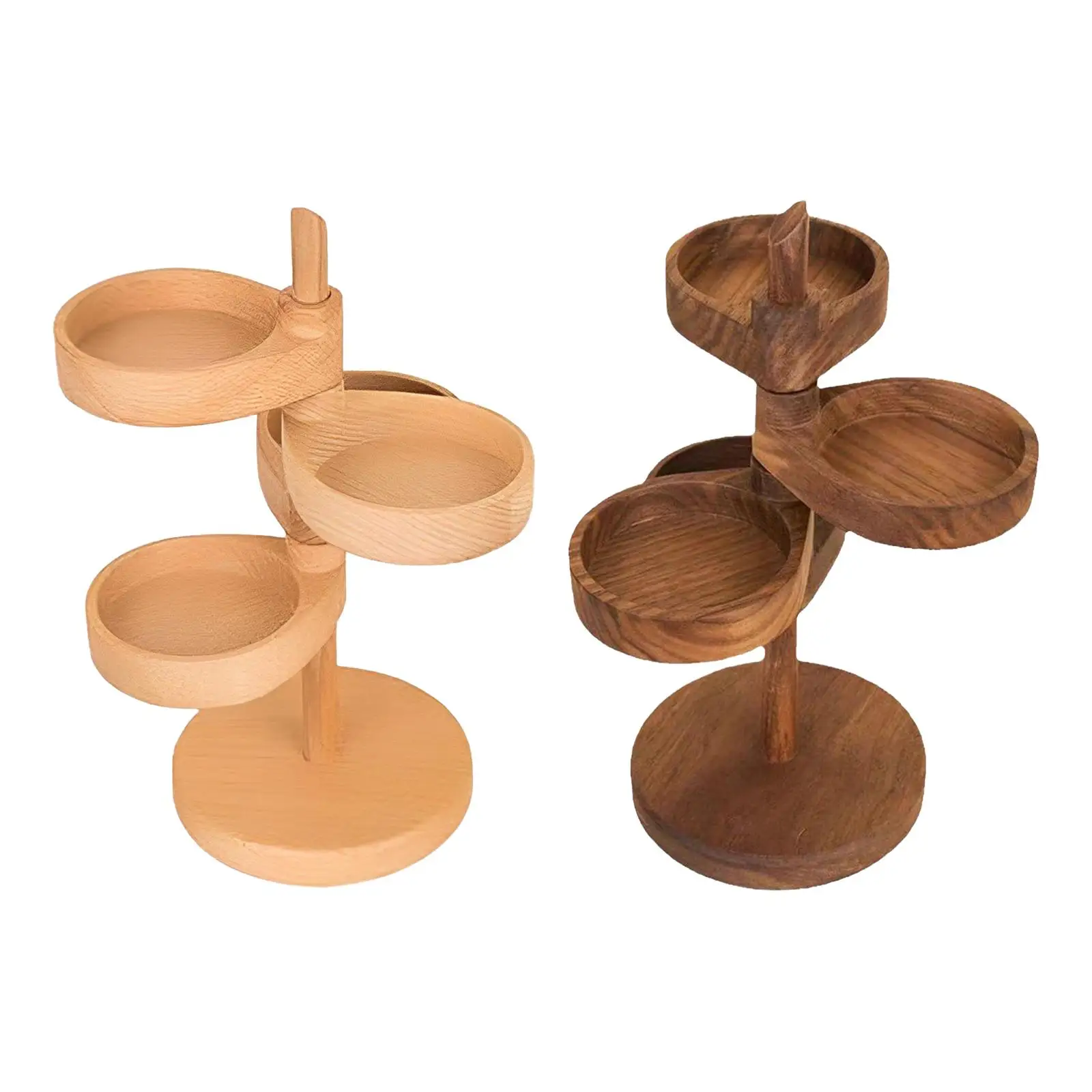 Rotating Wooden Jewelry Tray Display Stand 4 Layer Organizer Riser for Tabletop Craft Show Necklace Bracelet Earring Ring Holder