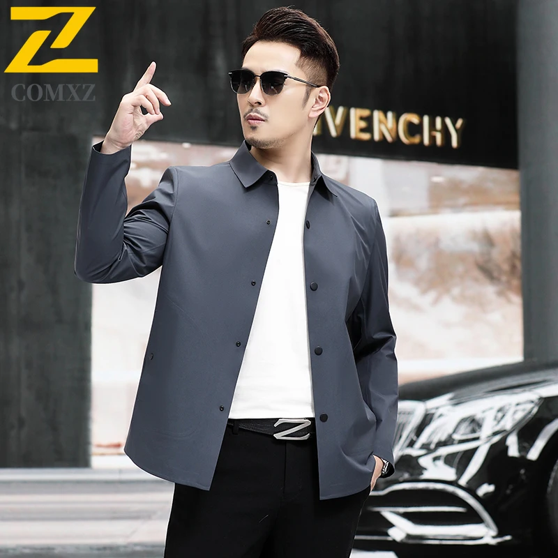 COMXZ Mens Jacket Trendy Solid Color Single Breasted Working Jackets Leisure Turndown Collar Autumn Business Lightweight Coat​