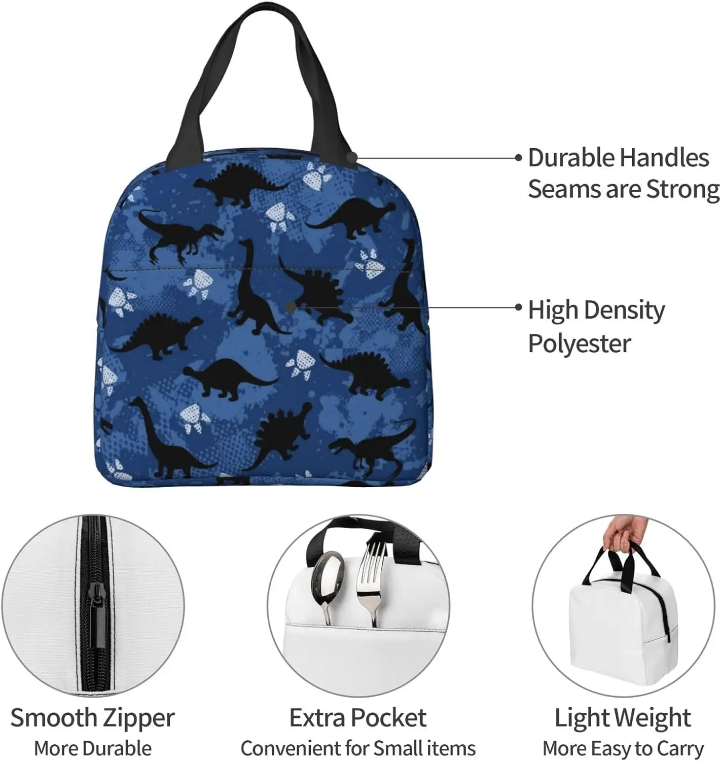 Fiambrera reutilizable con diseño de dinosaurios para hombre y mujer, bolsa compacta para el almuerzo, contenedor para la escuela, la Oficina y el trabajo, 6l