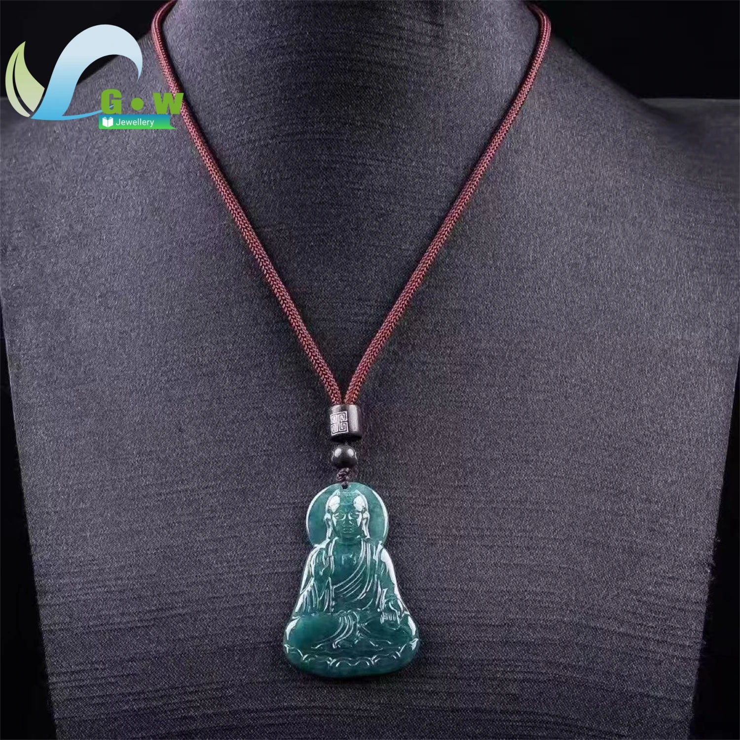 Natural Grade A Jadeite Ice Blue Water Amitabha Buddha Pendant High Fashion Unisex Men Women Gemstone Necklace Jewelry Gift