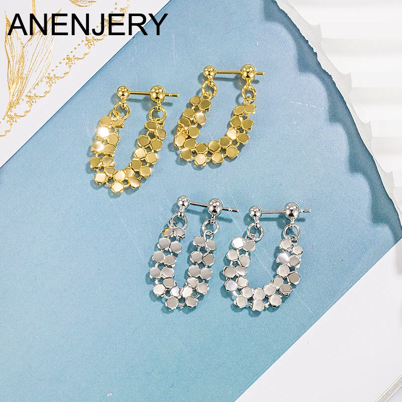 ANENJERY Sequin Shiny Long Tassel Stud Earrings for Women Girl New Design Luxury Dangle Earring Jewelry Accessories