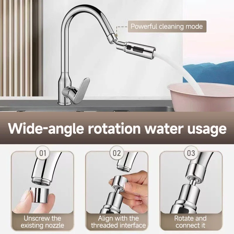 1pc 3 Three ModesFaucet Extender Metal Alloy Head Water Saver Home Extended Shower Spray Filter image 3
