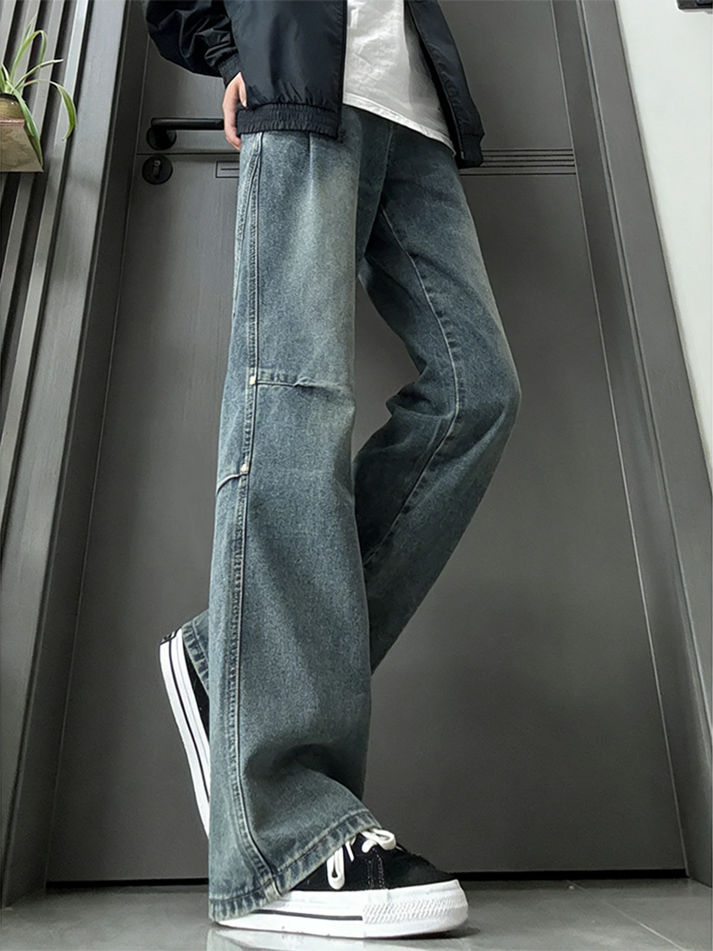 

Men's Bell Bot Jeans High Street American Sle Rivet Knife Straight Leg Slimming Long Legging High Waist Jeans