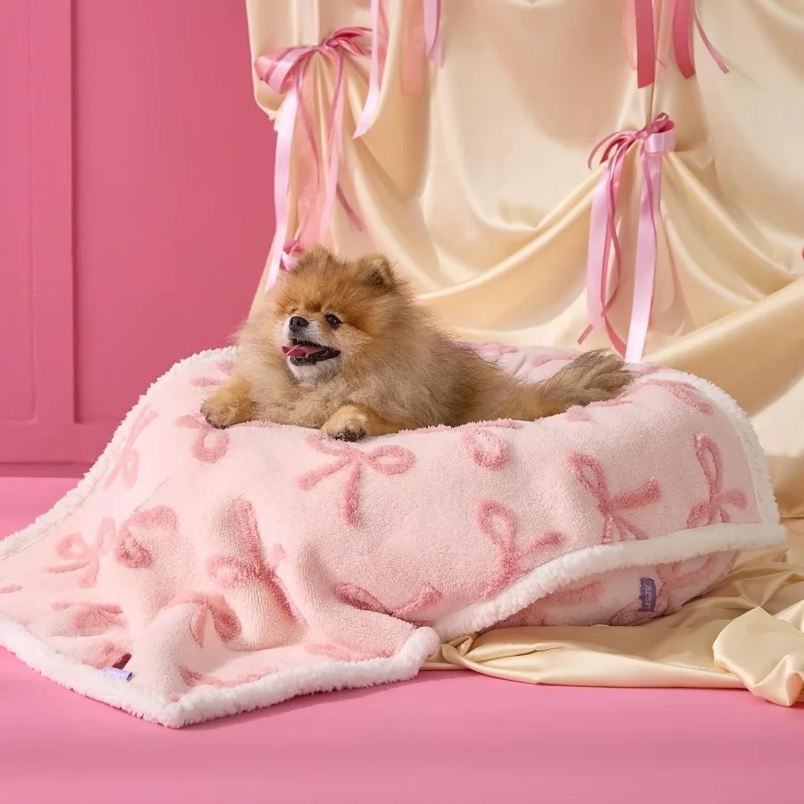 بطانية جرو مقاومة للماء للكلاب الصغيرة، بطانيات كلب مزدوجة الجوانب قابلة للغسل مع ظل جاكار دافئ وصوف شيربا ناعم