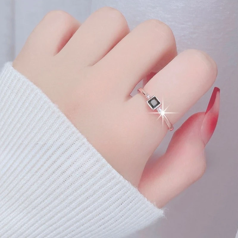 Women's 925 Sterling Silver Adjustable Zircon Engagement Ring, Elegant Gift