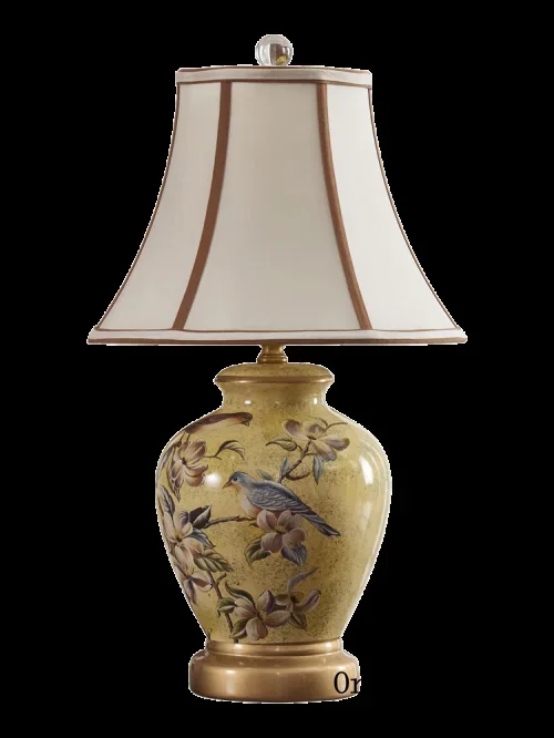 American Rural Handpainted Table Lamp Living Room Bedroom Bedside Lamp New Chinese Color Ceramic LED Table Lamp