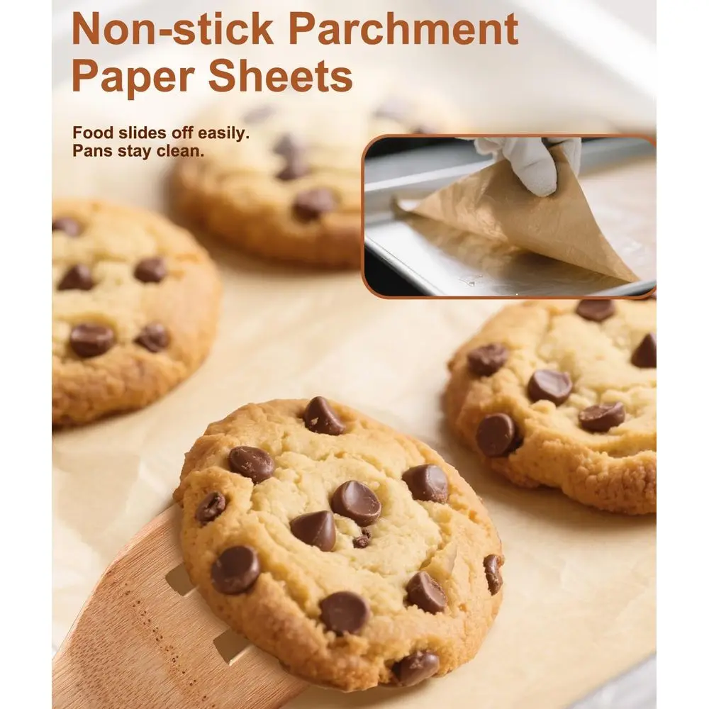 9x13 Inch Parchment Paper, 70 Count, Unbleached, Plant-Based Silicone Coated, Non-Stick Baking Sheets for Oven and Air Fryer Use