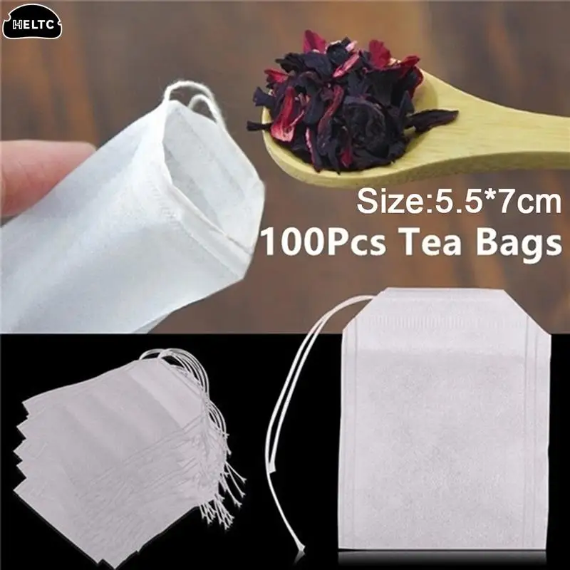 100PC/pack Disposable Tea Bag Filter Bags, Tea Infuser Filter Bags, Silk Thread Sealing Non-woven Spice Filter Bags Kitchen Tool