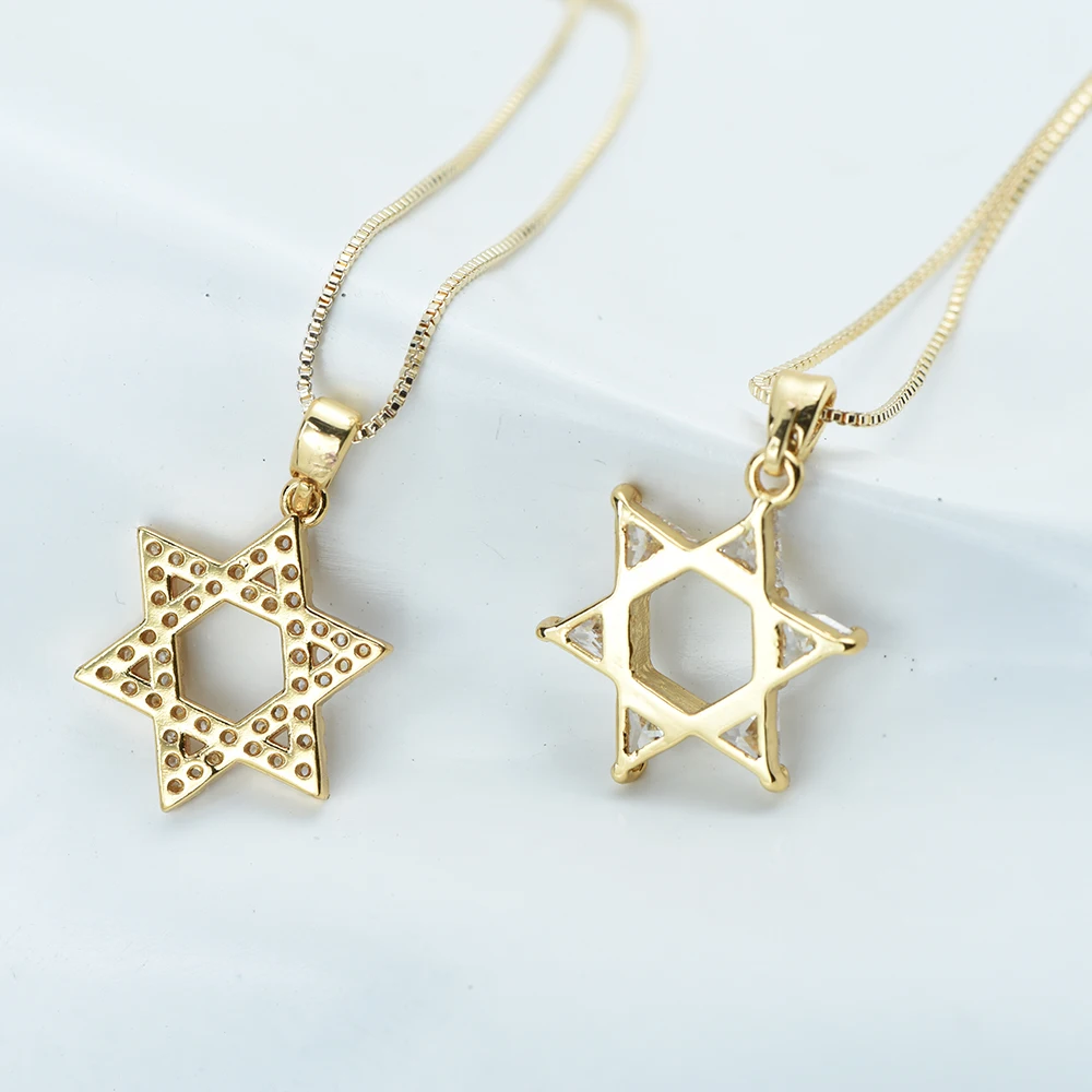 ICEYY Copper Box chain Star of David Necklace Pendant for Women and Men  Crystal Israel Judaica Hebrew Jewelry