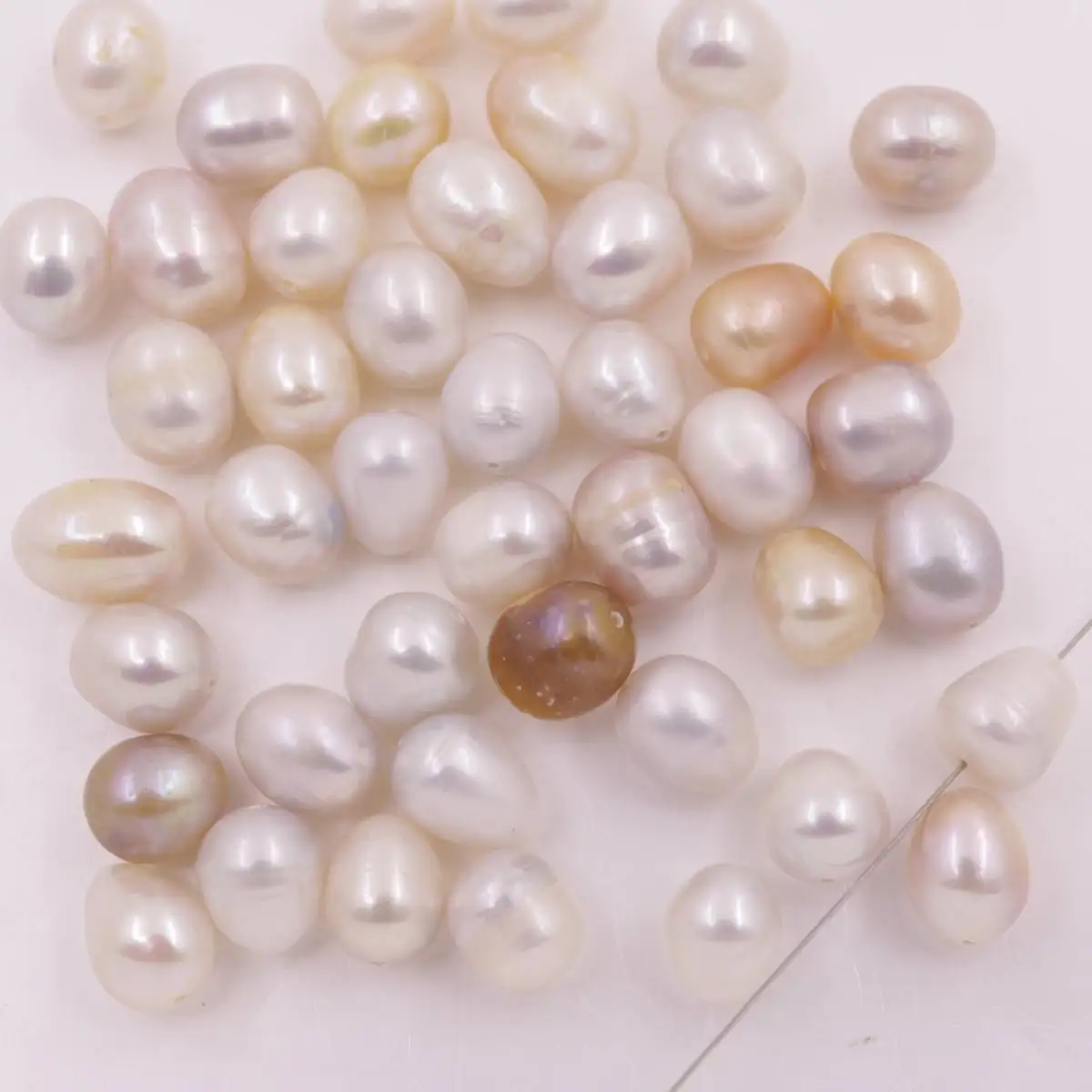 5 PCS  7mm-8mm Natural White Pink Purple Teardrop Real Pearl Loose Beads Full Hole 0.6mm hole