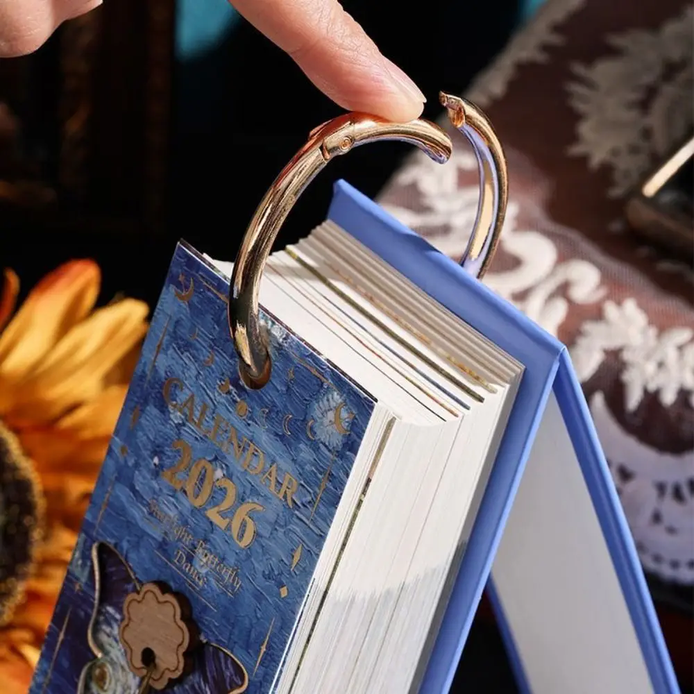 

365-дневный настольный календарь на 2026 год, дизайн ручной работы, полая бабочка, винтажная картина маслом, календарь, вертикальный формат, дисплей даты