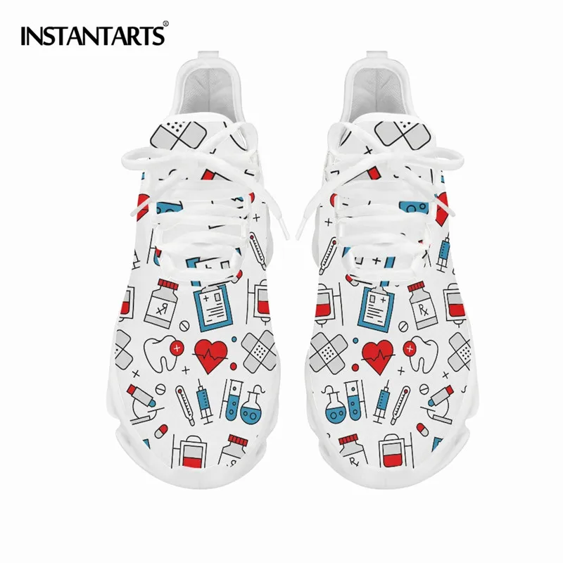 INSTANTARTS Cute Cartoon Medical Pattern Nurse Shoes for Women Female Running Sneakers Light Mesh Flat Shoe Women's Footwear