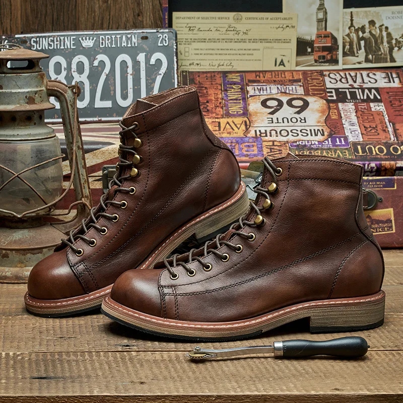 YETTIES النمط البريطاني برشام جلد أصلي للرجال ريترو الكاحل قصيرة ركوب الفروسية أحذية الشتاء أفخم خمر الأحذية #5
