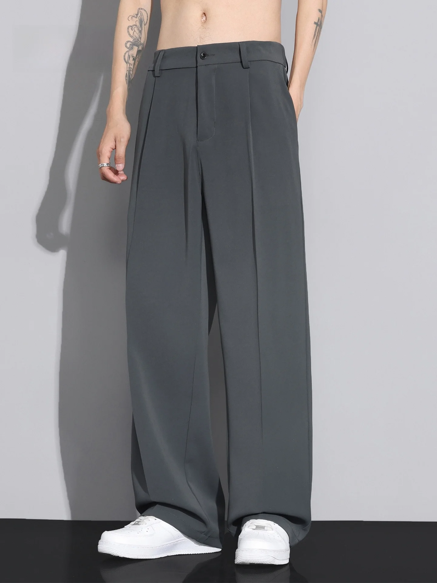 

Ice Silk Men's Straight Leg Loose Fit Summer Thin Casual Pants Drapey Trendy Wide Leg Trousers Comfortable Loose Sle