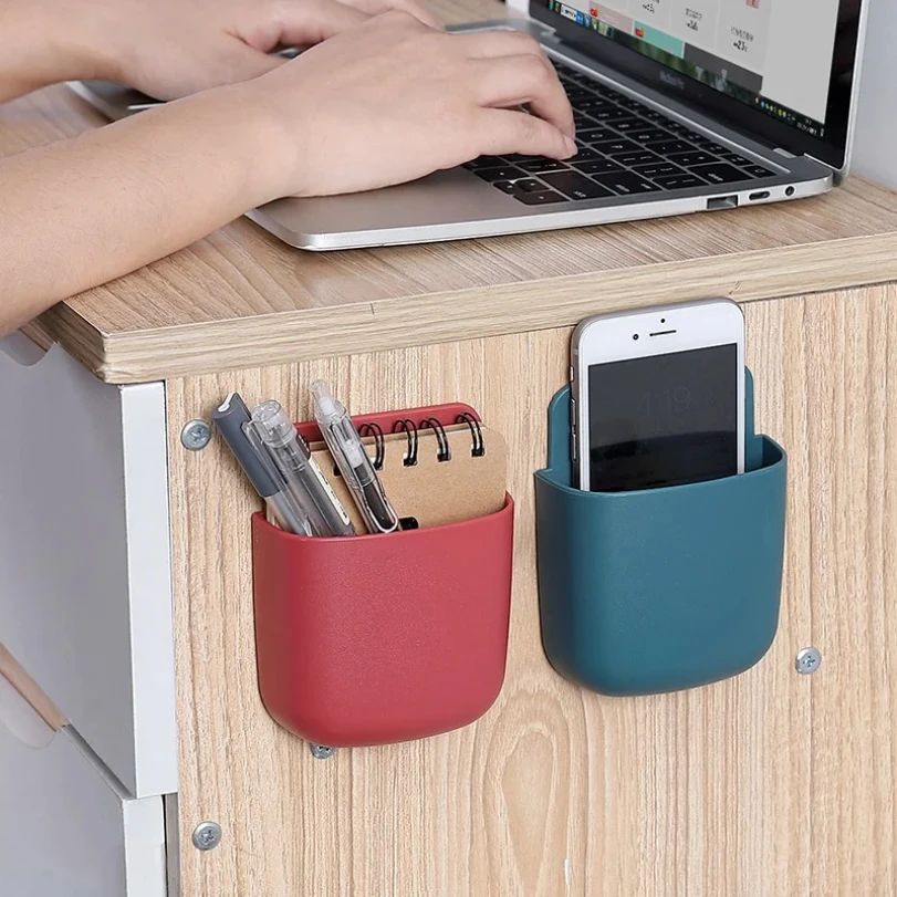 2Pcs Wall Mounted Storage Box Mobile Phone Plug Holder Stand Rack Remote Control Storage Organizer Case For Air Conditioner TV
