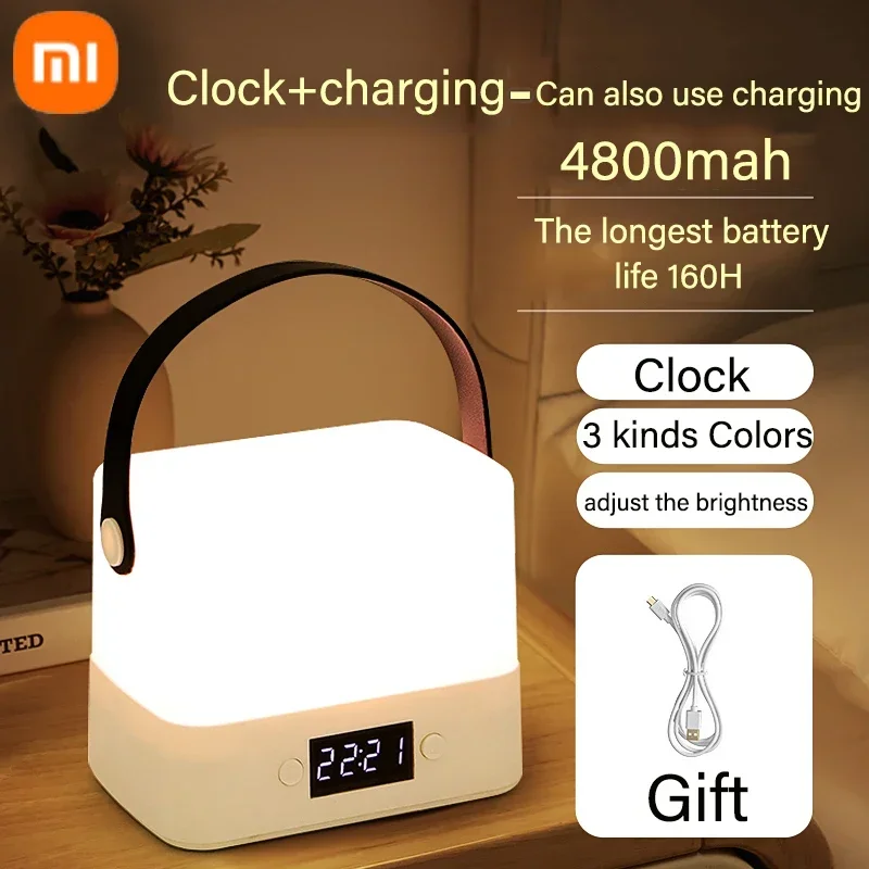 Xiaomi Changing Night Light Remote Control Touch Dimmable Lamp Portable Table Bedside Lamps USB Rechargeable Night Lamp Clock