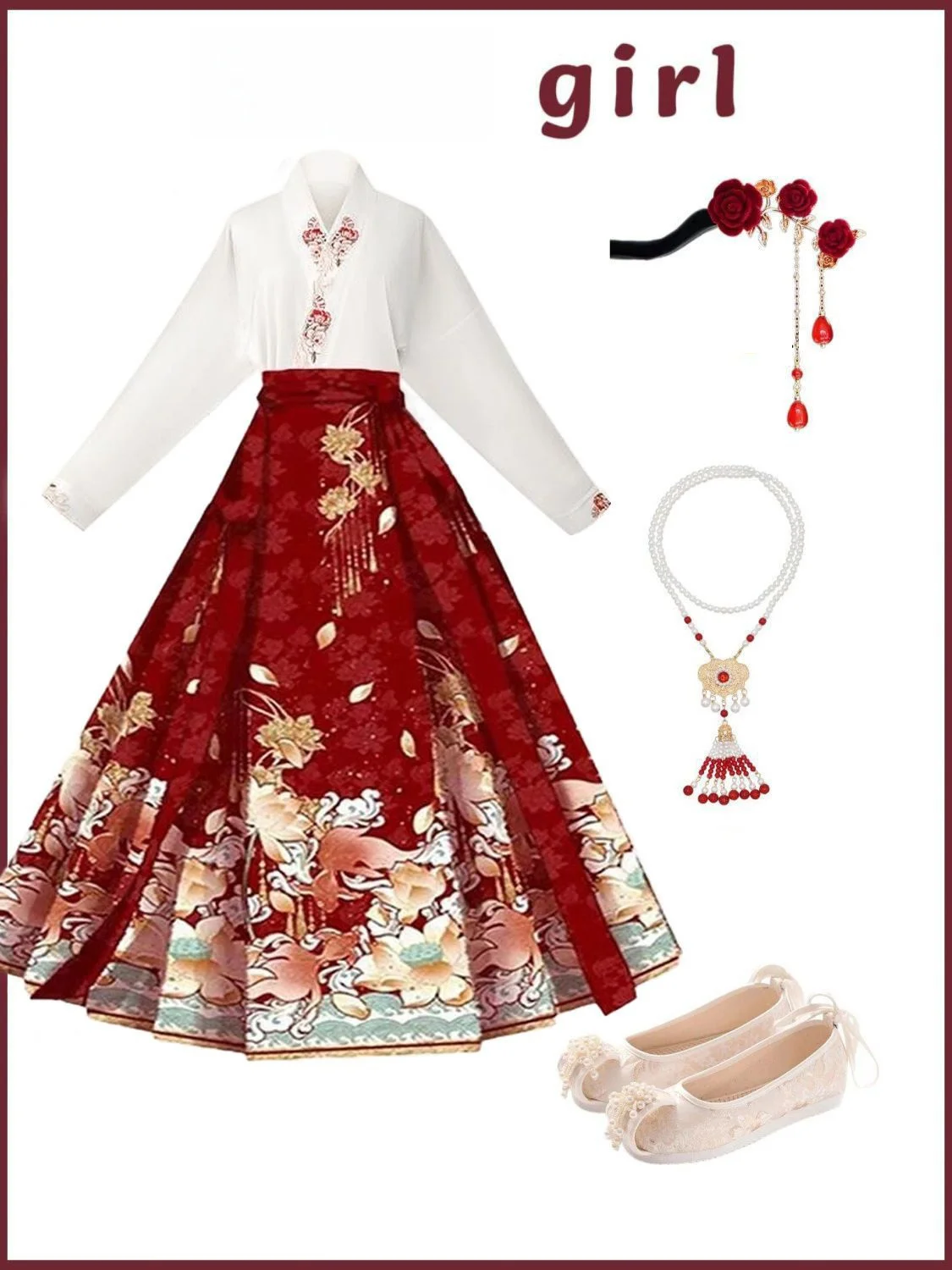 

Новая китайская юбка-ханьфу с завышенной талией и шлейфом для женщин, весна-осень 2026, утягивающая талию, приталенная, класса люкс