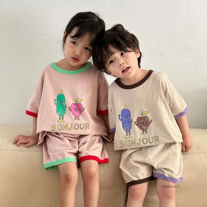 2024 Summer Kids Clothing Set Short Sleeve T Shirt and Shorts 2 Pcs Boys Suit Casual Girls Clothes Set