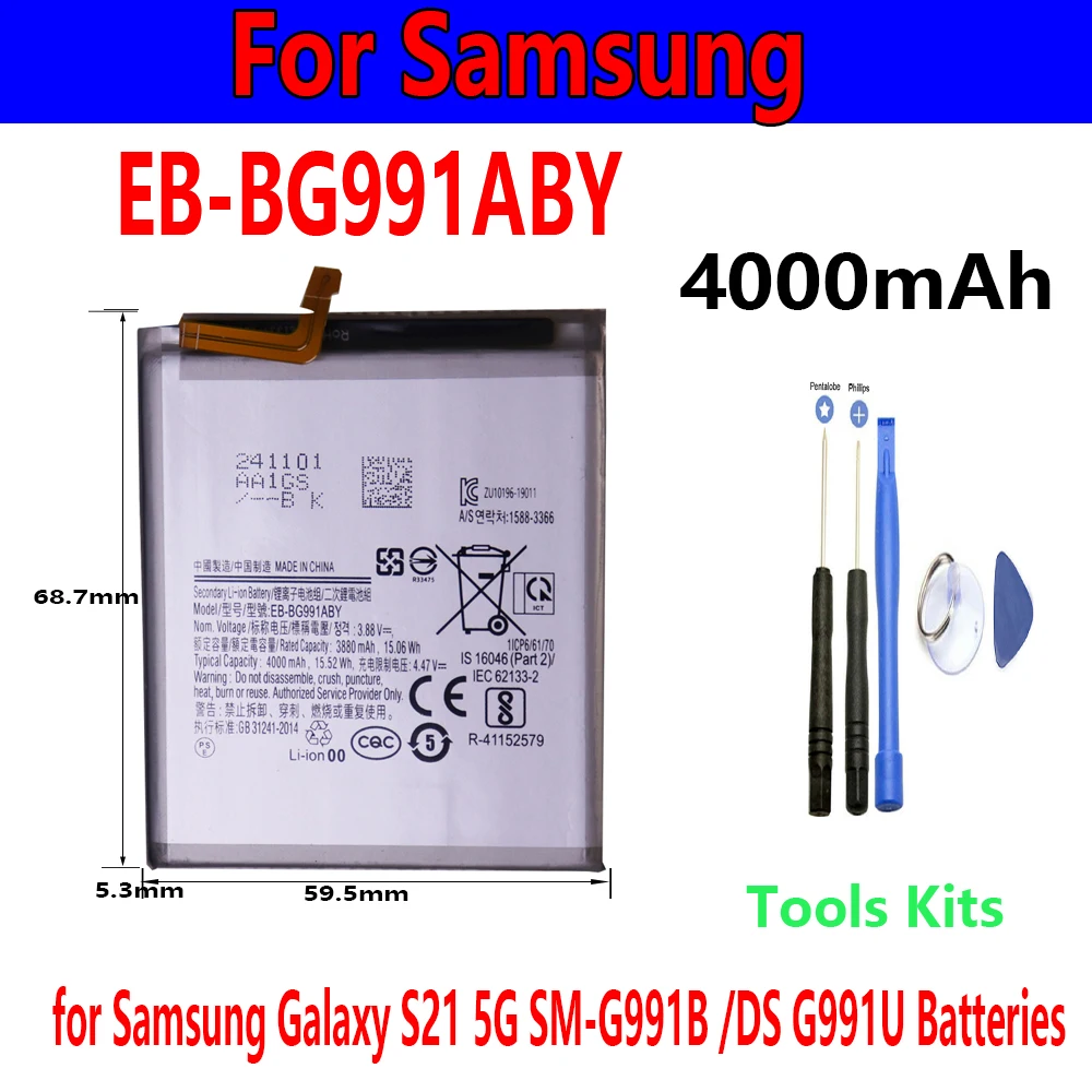 Flash sales  EB-BG991ABY 4000mAh rechargeable batteries For SamsungGalaxy S21 5G SM-G991B /DS G991U Batteries+free TOOl