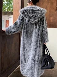 Original Design Female Cute Bear Ears Hooded Faux Fur Coat Fashion Lady Long Outerwear Women's Winter Coats Factory Direct Sales