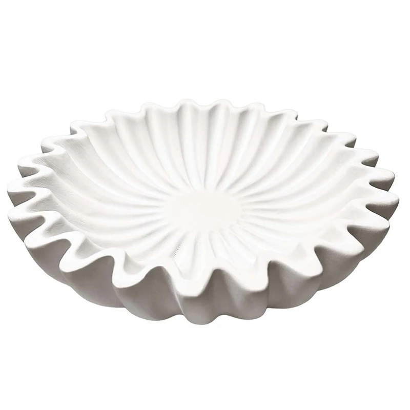 Fluted Ruffle Decorative Bowl Resin Scallop Fruit Bowl Key Bowl For Entryway Table Bowl For Coffee Dining Console Table Durable