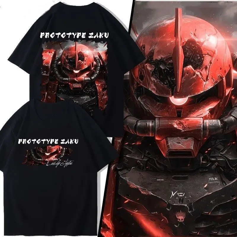 

2025 New Mobile Suit Red Comet Zagushaya Machine Cotton T-Shirt Warrior Gundam Printed Loose Summer Short Sleeve Top