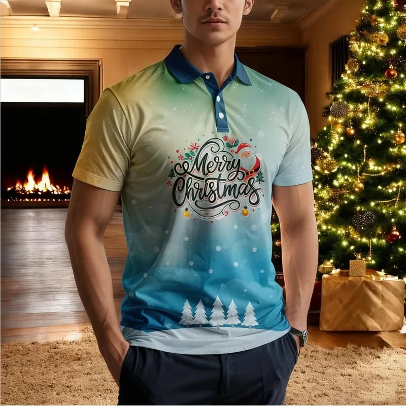 Men Women Christmas Print Polo Shirt Oversized Adult Kids Holiday Casual Cool Unisex Shirt Party Daily Men's Top