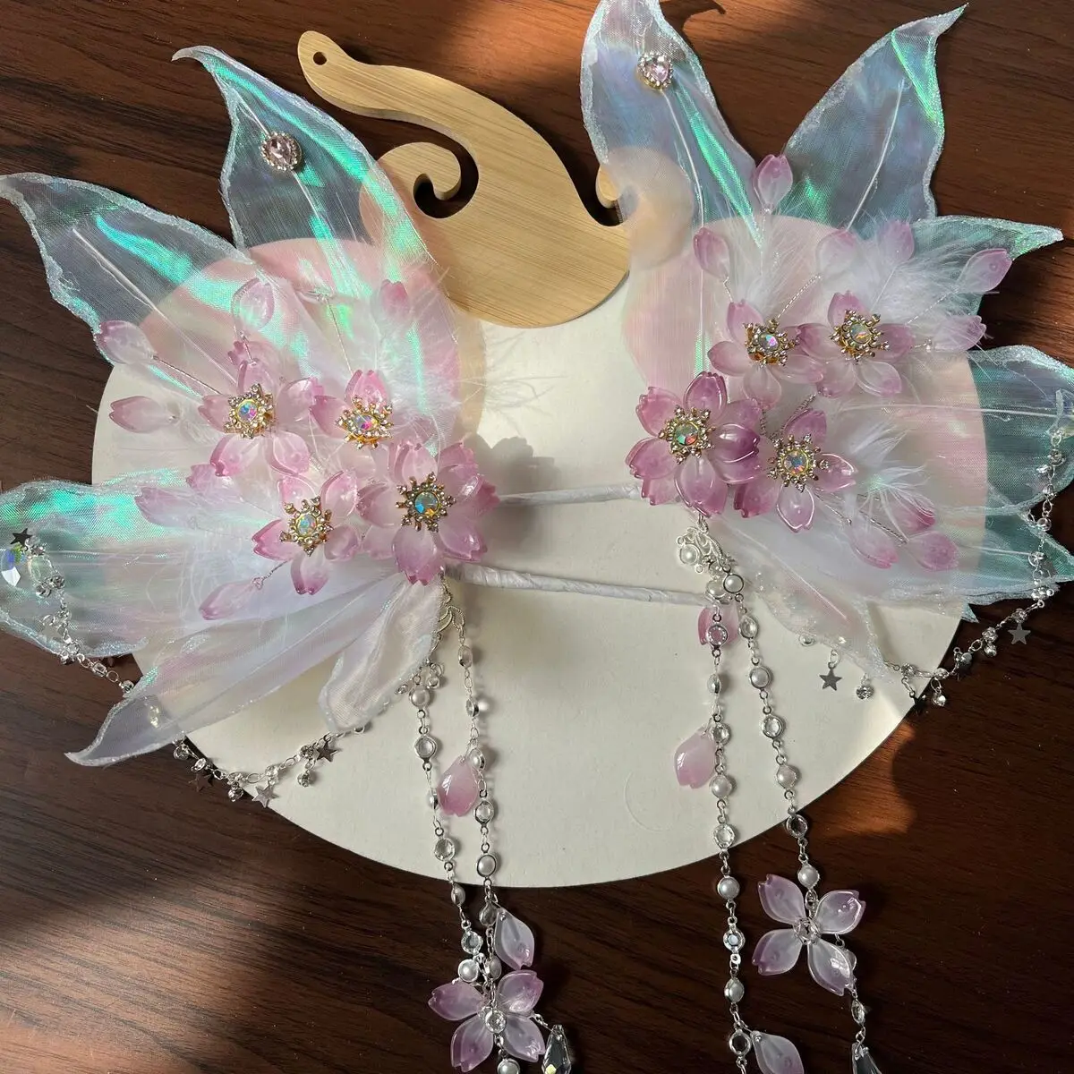 

Antique Colorful Fabric Butterfly Headgear Super Fairy Hair Accessories Antique Fringed Elf Hair Hanfu Accessories