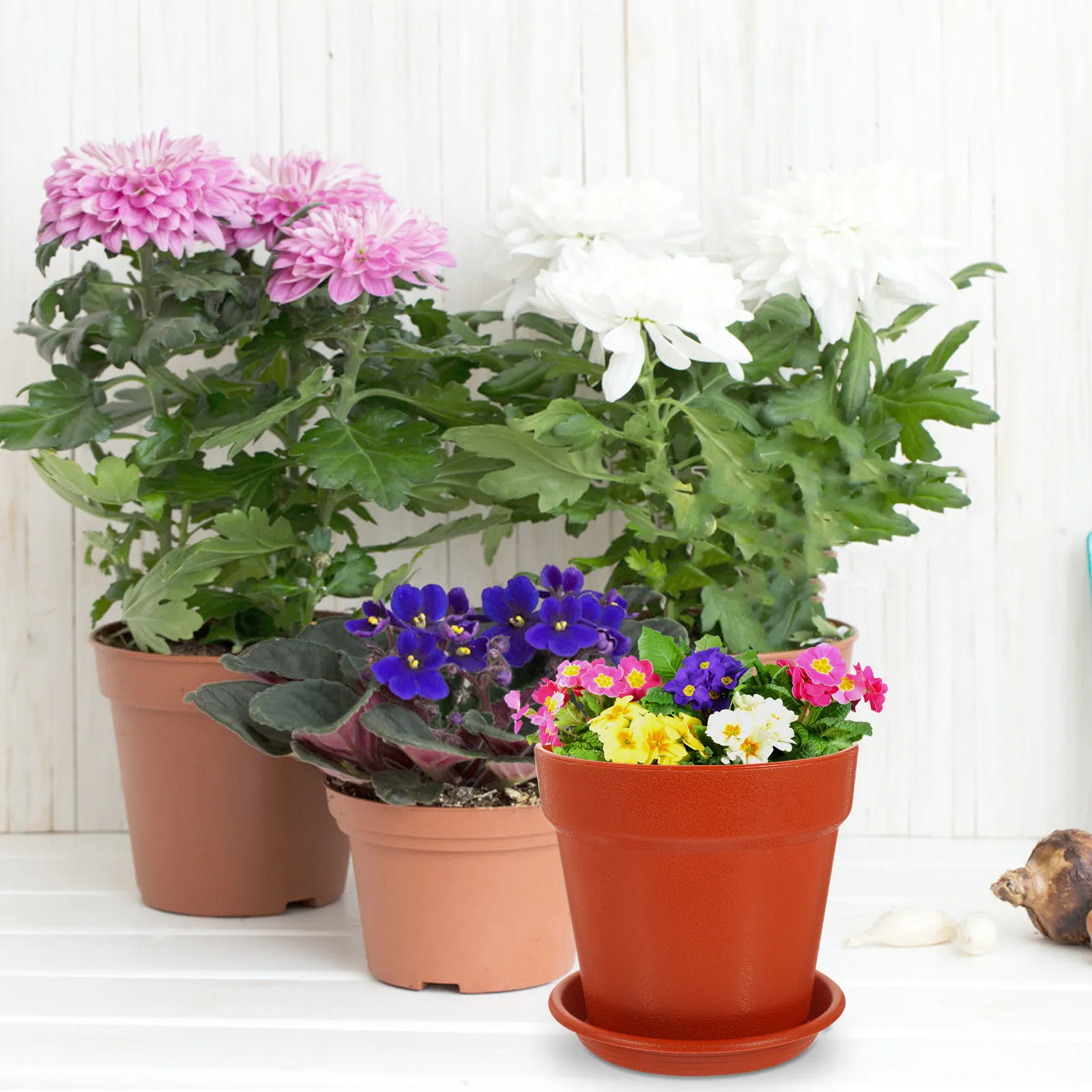 10Sets Plastic Planters Simulated Pottery Flower Pots Nursery Pots Drainage Design Multipurpose Plant Containers for Succulents
