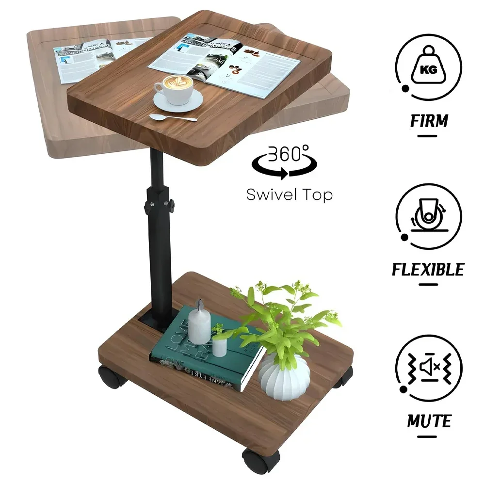 Adjustable Rolling Overbed Table with Rotating Tray