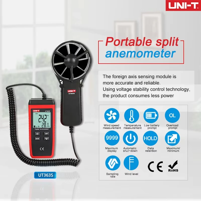 UNI-T Mini Wind Speed Temperature Tester Wind Level 1~12 LCD Display Air Flow Speed MAX/AVG Measuremen Anemometer UT363S - Image 3