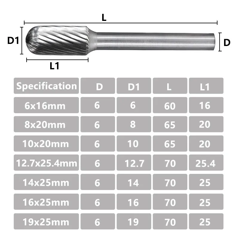  Tungsten Carbide Burr Bit Single Cut Rotary File L Type for Metal Woodworking Carving Tool Rotary Burrs 6mm Shank