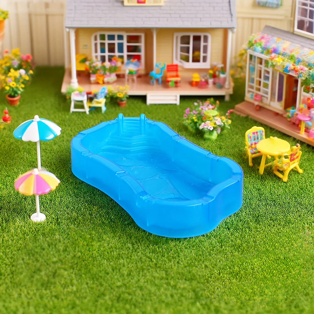 A Realistic Mini Indoor Swimming Pool, a Blue Pool for Dollhouse Decoration, Birthday Parties, a Vibrant Blue Mini Swimming Pool