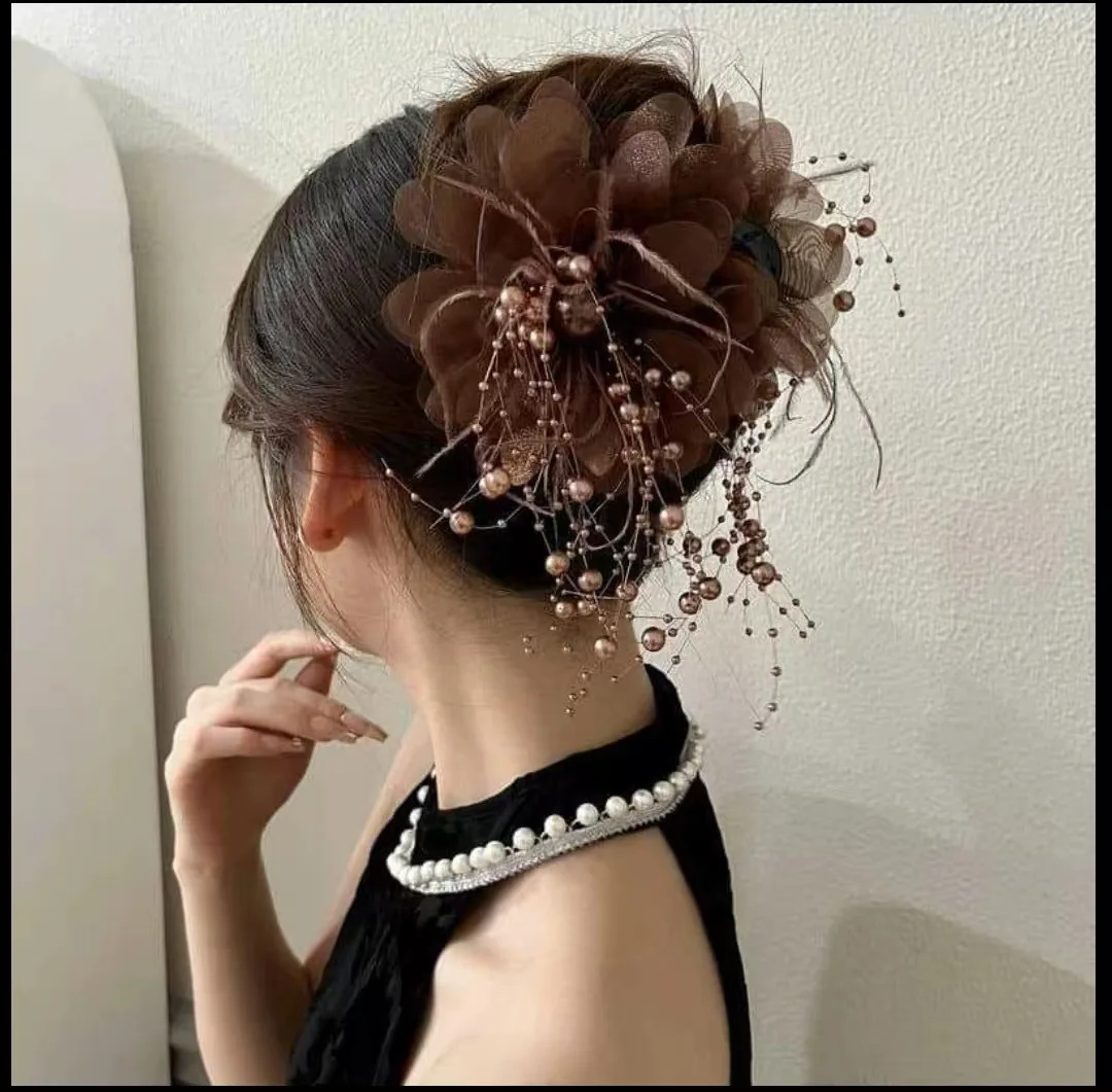 

Fashion Elegant Mesh Flower Hair Claws Grab Pearl Tassel Women Shark Ponytail Hair Clips Hairpins Hair Accessories Headdress