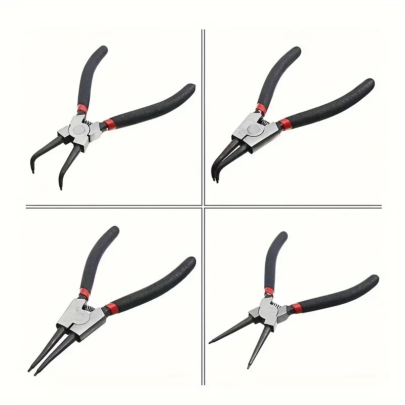 4Pcs Circlip Pliers Set Internal External Snap Ring Pliers, Straight & Bent Tip Retaining Ring Pliers for Automotive Machinery