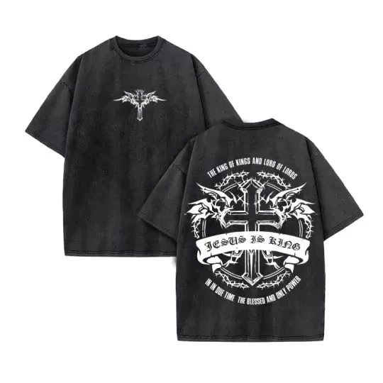 Camiseta lavada para hombre, versión holgada cristiana de verano, camiseta informal de algodón, camiseta Vintage cristiana Y2K estilo Harajuku Unisex