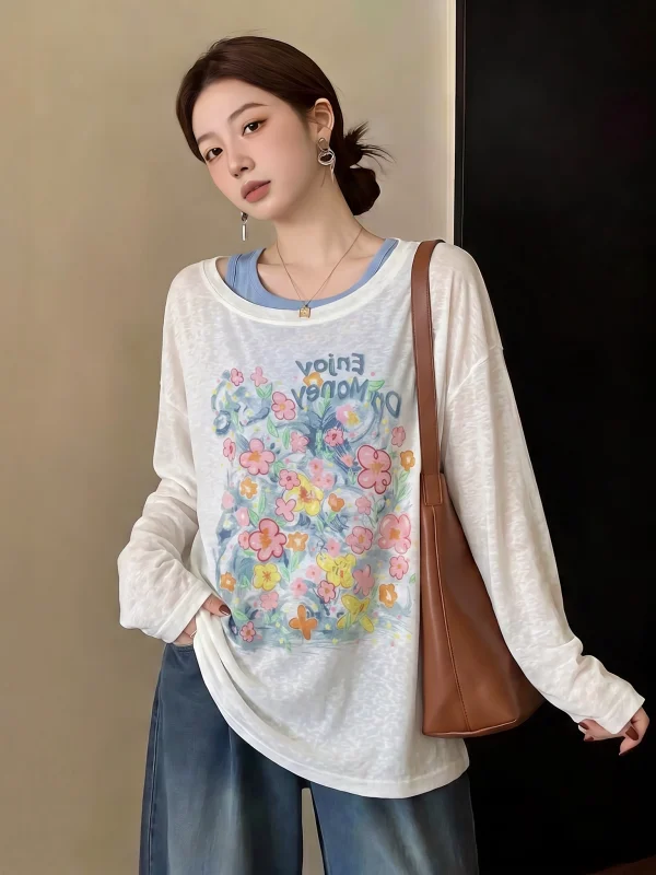 Women's Summer Orange Pumpkin Strap Vest Outerwear Sun Protection Top Two-Piece Set Loose Fit Long Sleeve round Neck T-Shirt