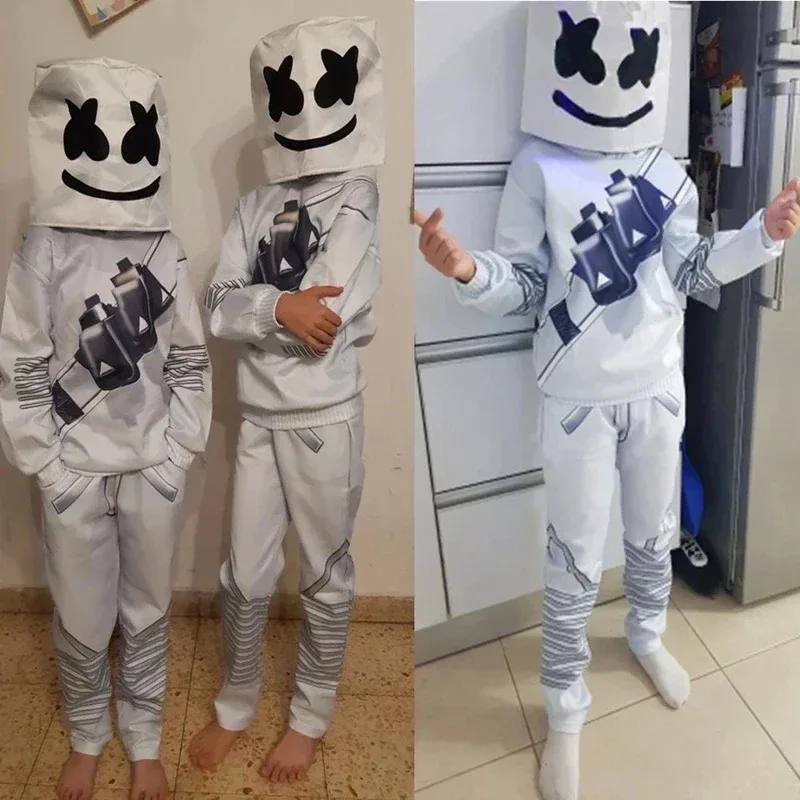 Costume di Halloween per bambini Ragazzi Maschera da DJ Interessante tuta Copricapo Felpe con cappuccio Abito Musica Costume da festa di Natale per bambini