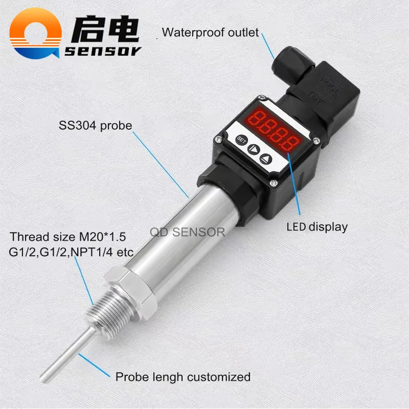 

M20*1.5 thread Integrated RTD temperature sensor transmitter 0 -100 Degrees PT100 4-20mA 0-10V RS485 Signal Output