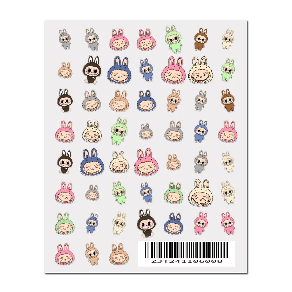 Cute L-Labubu Stickers 1PCS New 3D Adhesive Nail Art Sticker Cartoon Nail Art Decal Sticker Nail Parts Manicure