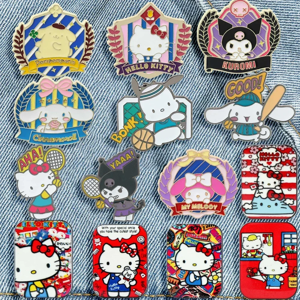 

Набор из 14 милых аниме-брошей: Hello Kitty, Kuromi, Cinnamoroll. Эмалированные значки для рюкзаков, одежды, украшений. Металлические аксессуары. Подарки.