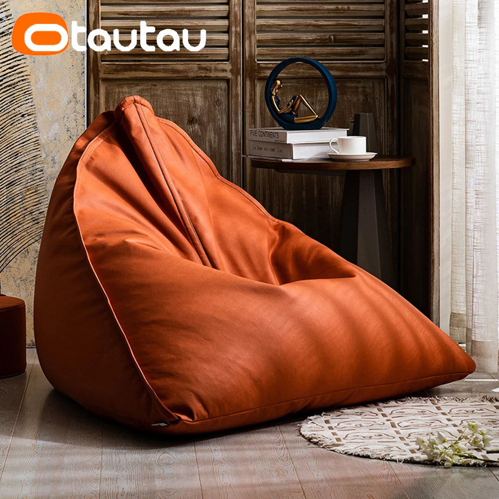 OTAUTAU Triangle Faux Leather Bean Bag Cover No Filler Floor Seat Beanbag Chair Pouf Ottoman Single Sofa Furniture SF020