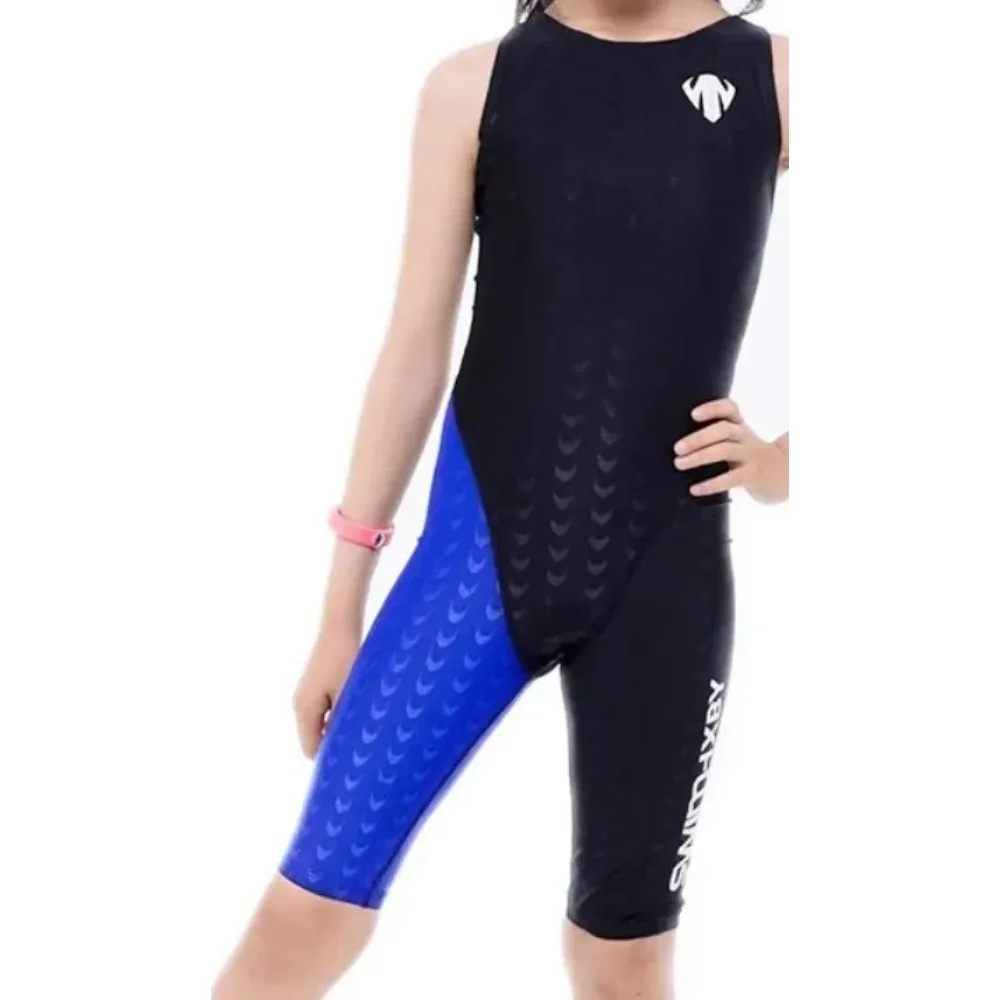 ชุดว่ายน้ําการแข่งขันของ Fanceey Girls หนังฉลามยาวถึงเข่าชุดว่ายน้ําแบบมืออาชีพสําหรับเด็ก
