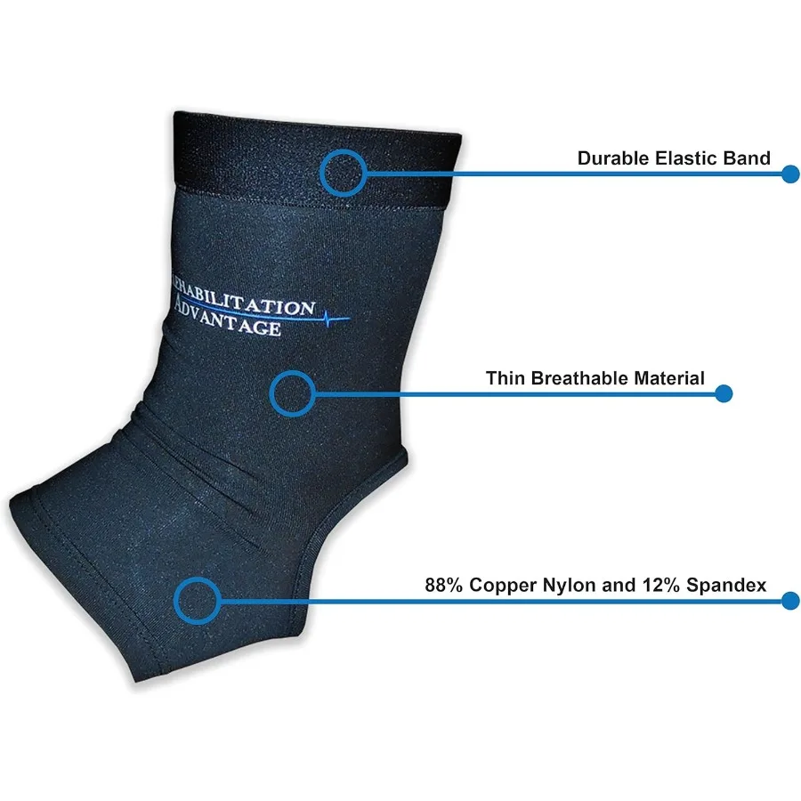 Rehabilitation Advantage Copper Infused Ankle Compression Sleeve Single Black Medium (Pack of 2)