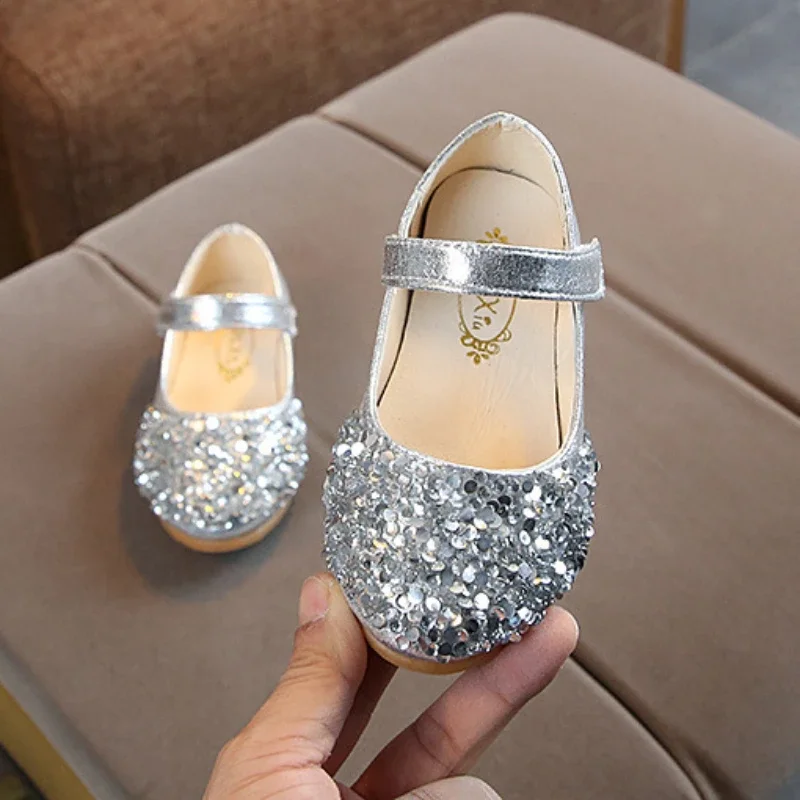 Girls Princess Leather Shoes Spring Autumn Sequins Fashion Children Dance Flats Shoes Fashion Versatile Kids Dress Single Shoes