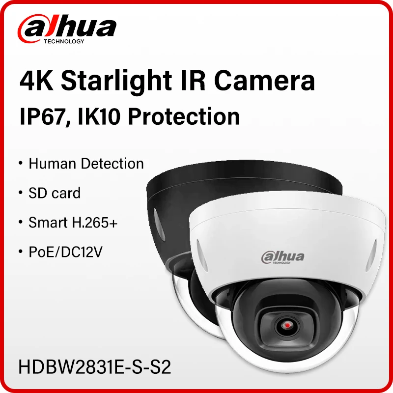 

Dahua 8MP HDBW2831E-S-S2 4K Mini Dome IP Camera Outdoor IR Night Vision Security CCTV 1P67 IK10 Starlight Camera Smart H.265+