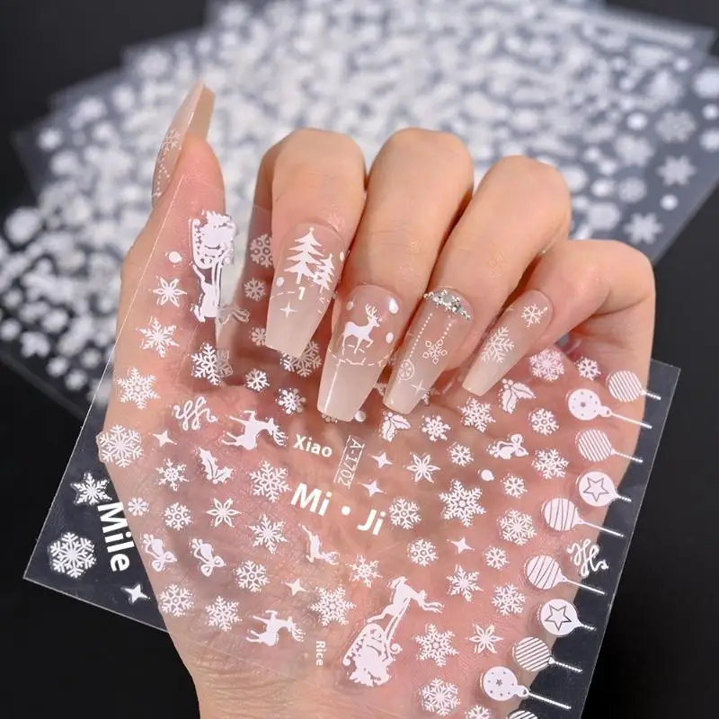 INS invierno copo de nieve Navidad Nail Art pegatina 3D relieve adhesivo decoración de uñas pegatina encanto de uñas calcomanías de manicura