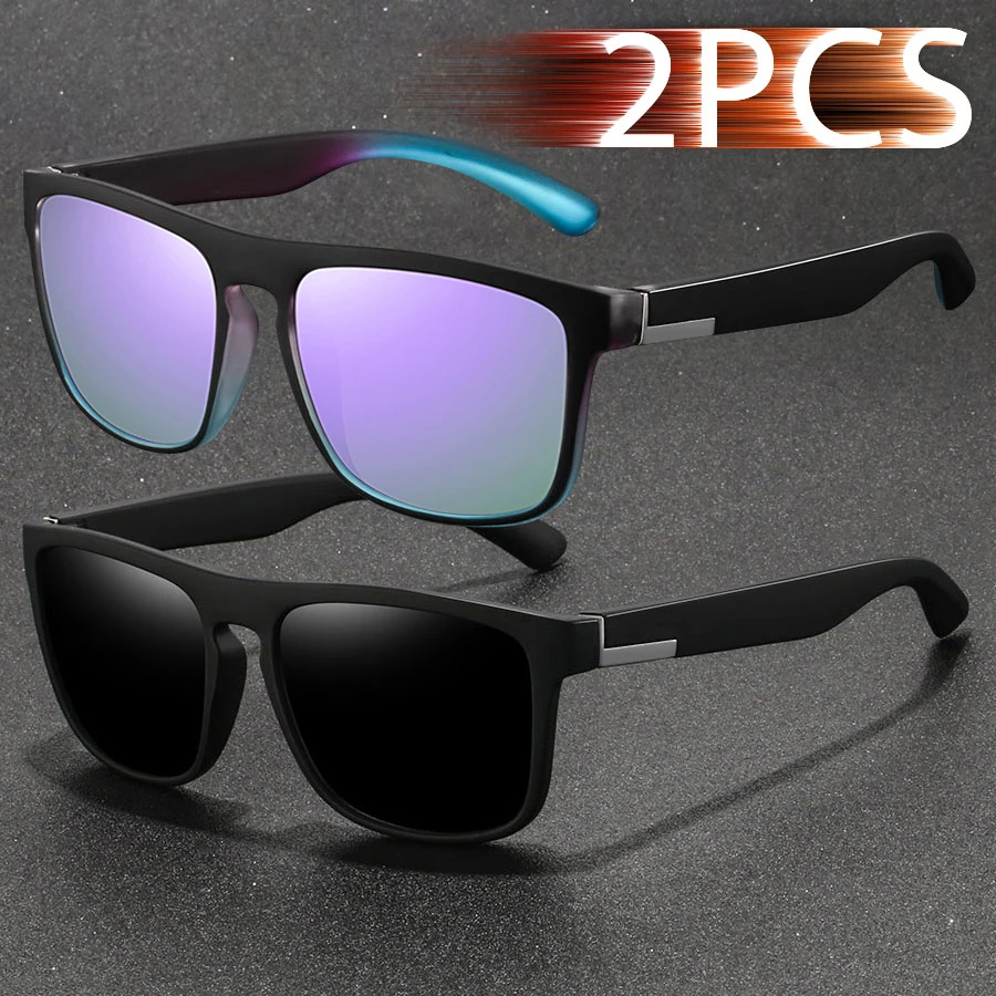 2PCS Fashion Classic Square UV400 Sunglasses Men Women Driving Colorful Trendy Lightweight Outdoor Goggles